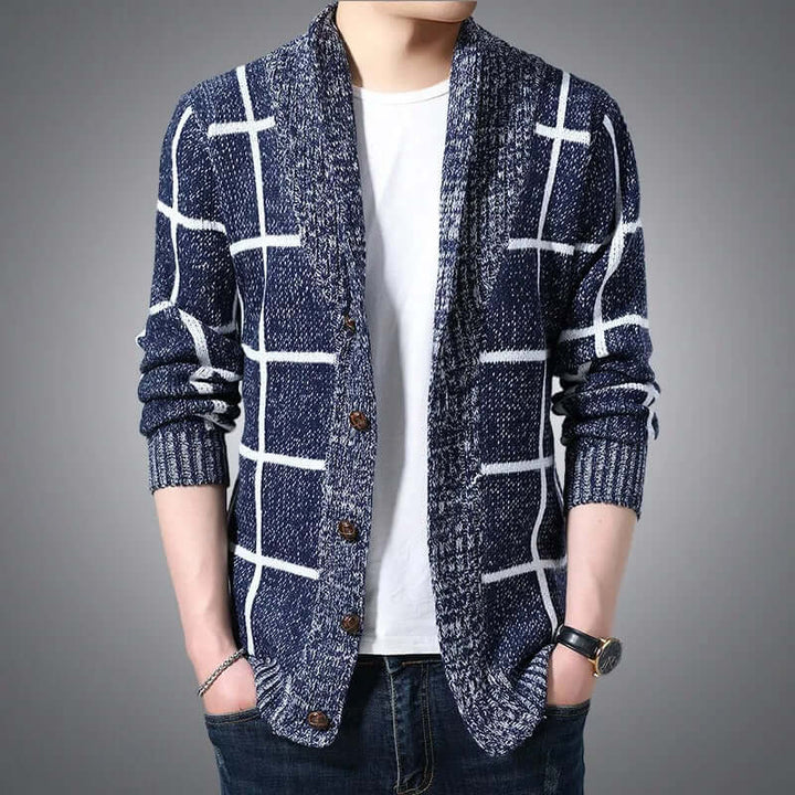 Chequered slim fit Knitted Sweater Coat for men