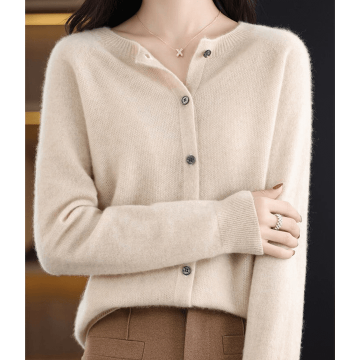 Pure Merino Wool-like Ladies O-neck Cardigan Cashmere-like Sweater