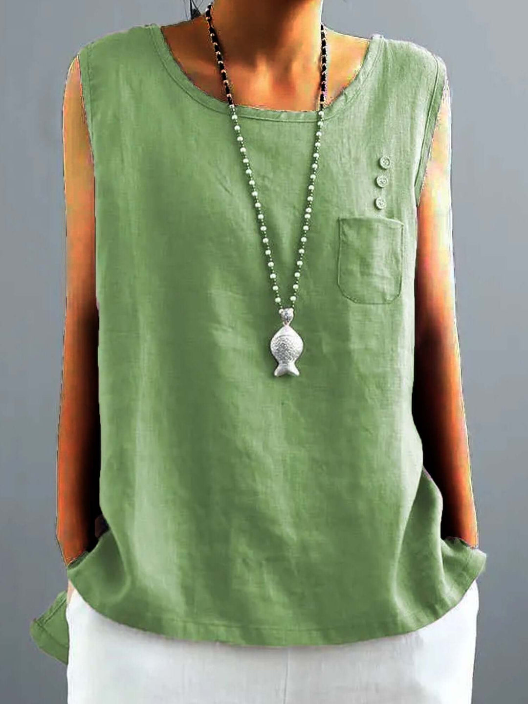 Women's Vintage Cotton Linen Solid  Loose T-shirt