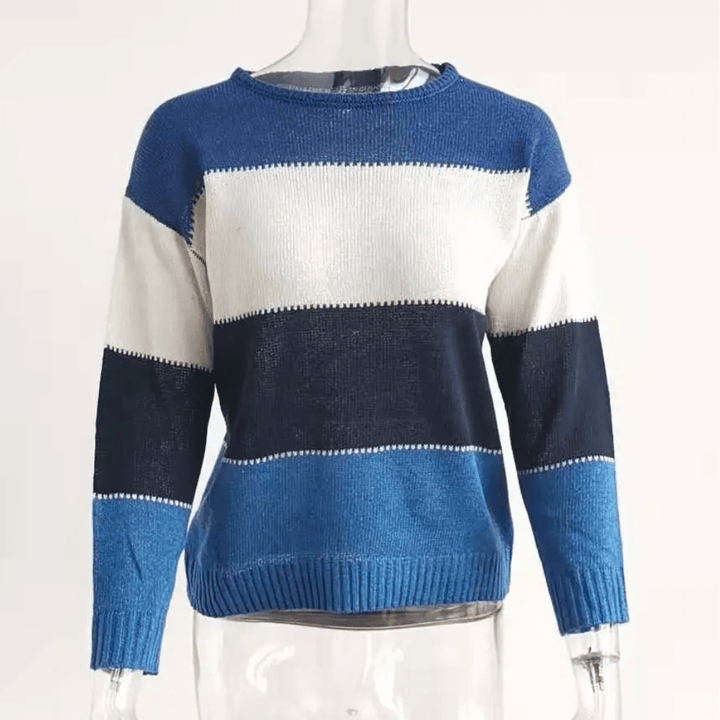 Casual Knitted Women's Sweater, Colour Block Design