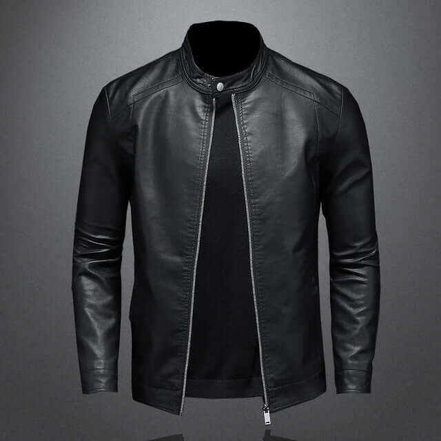 Leather-like Jacket Stand-Up Collar