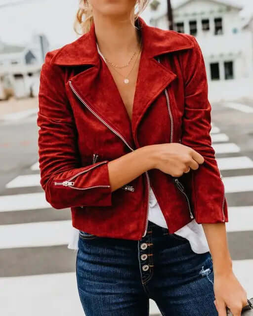 Suede like Vintage Solid Colour Jacket