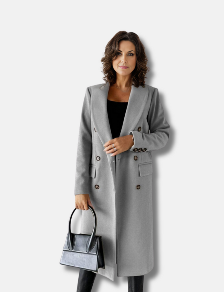 Long double-breasted jacket in a wool-like-likelen look for women - Sophisticated look for any occasion