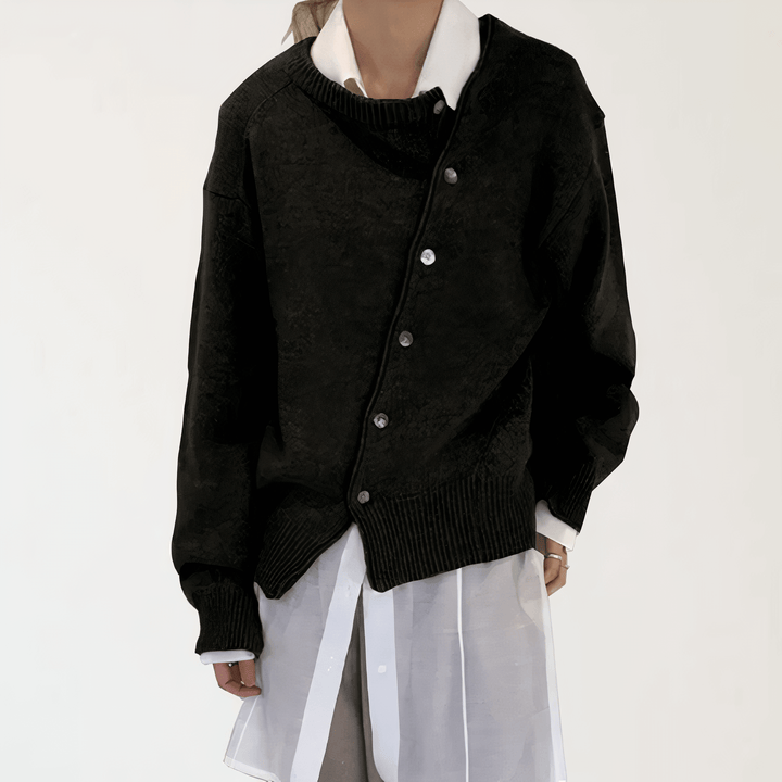 Cashmere-like wrap jacket with playful button details