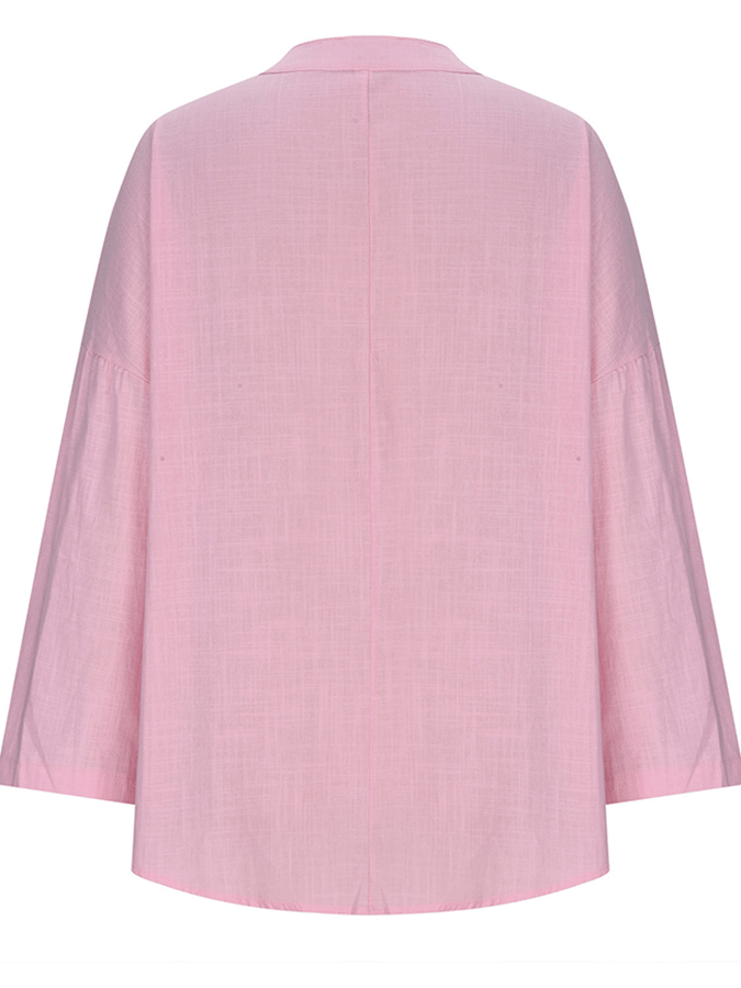 Women's Cotton Long Sleeve Round Neck Solid Color Loose Beach Shirt