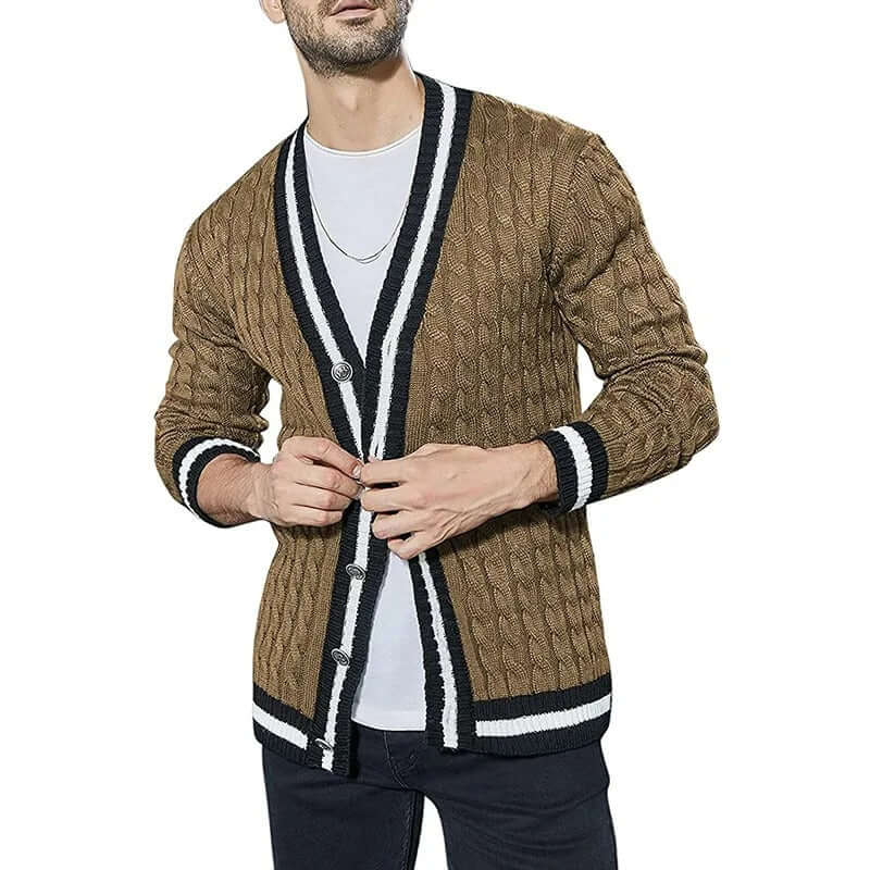 Long sleeve V-neck knitted jumper for men