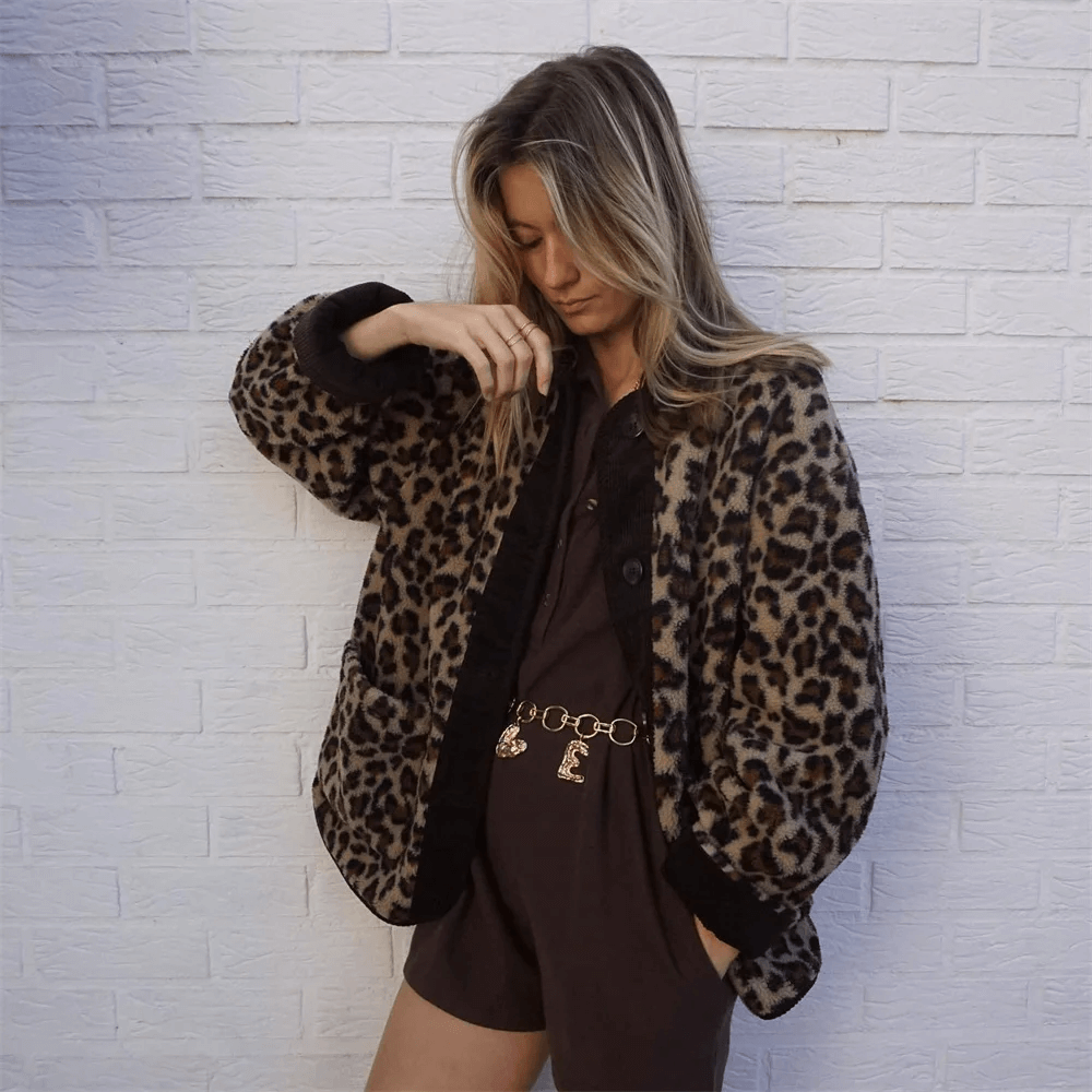 Jacket With O-neck and Leopard Print