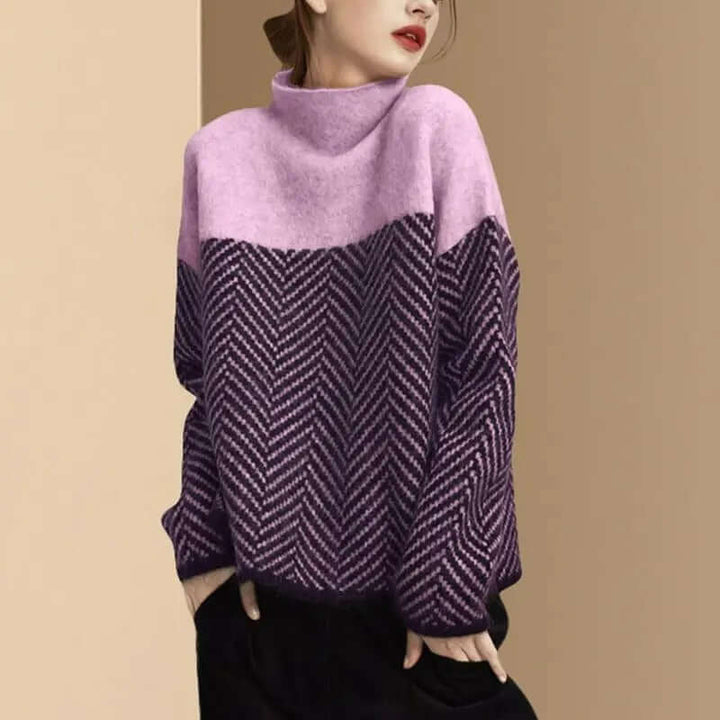 High collar soft warm loose sweater for women