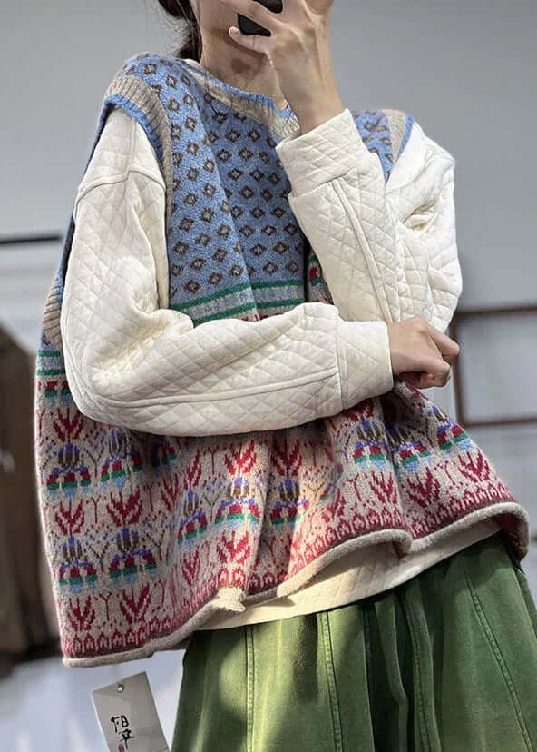 Oversized print wool knit waistcoat ceai