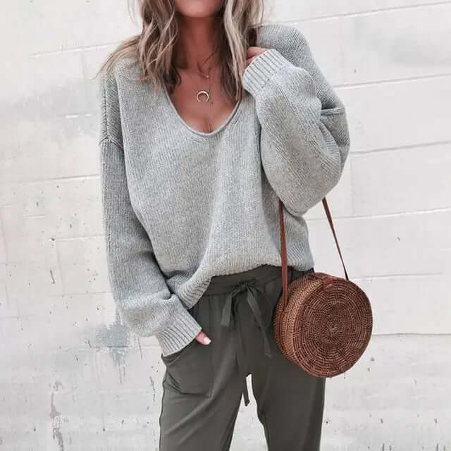 Loose V-neck knitted Top Jumper