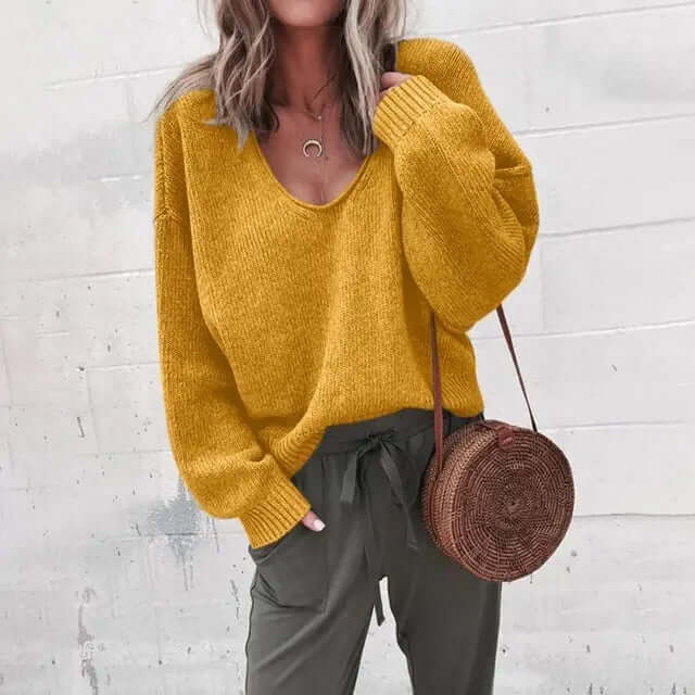 Loose V-neck knitted Top Jumper