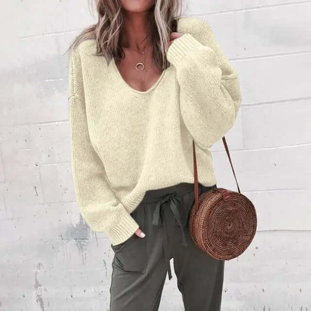 Loose V-neck knitted Top Jumper