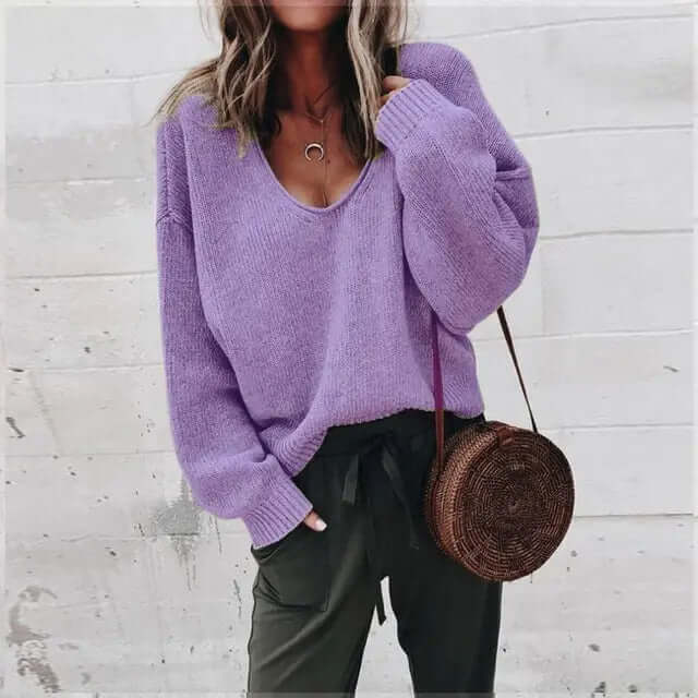Loose V-neck knitted Top Jumper