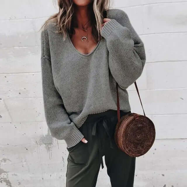 Loose V-neck knitted Top Jumper