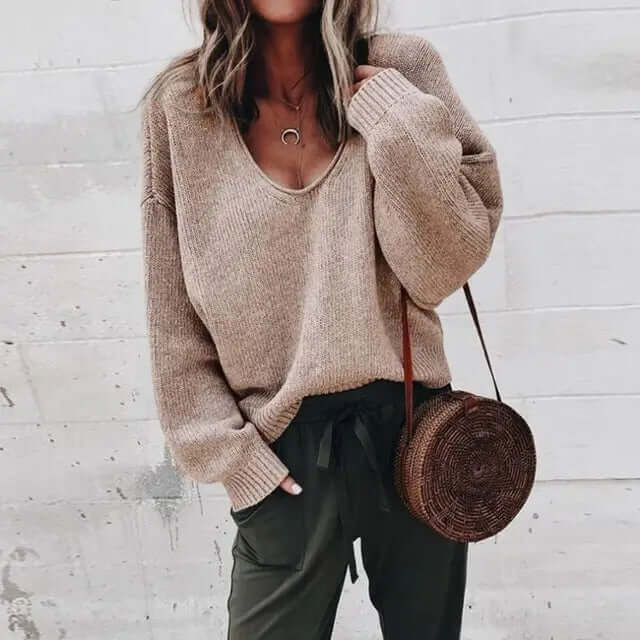 Loose V-neck knitted Top Jumper