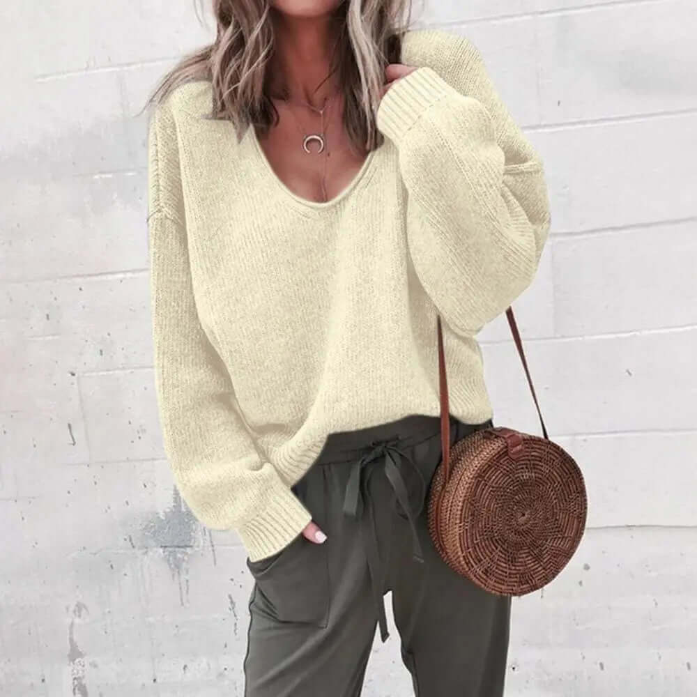 Loose V-neck knitted Top Jumper