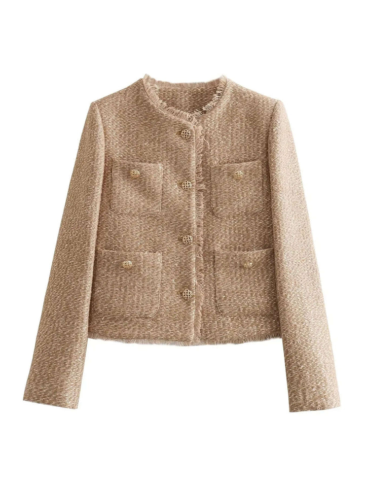 Elegant Wool-like Jacket With Turned Collar