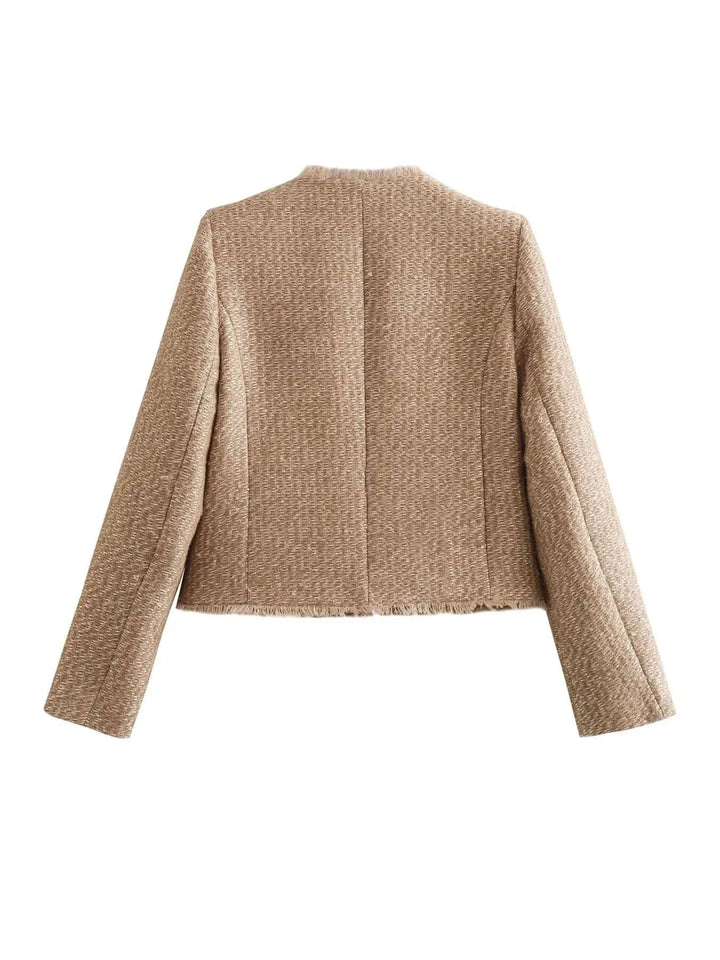 Elegant Wool-like Jacket With Turned Collar