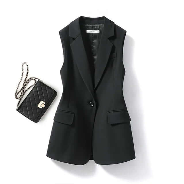 Ladies' classic single-breasted sleeveless waistcoat with lapel collar