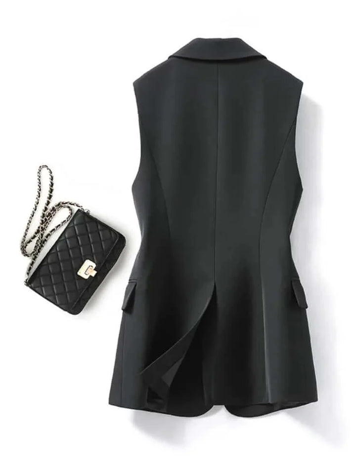 Ladies' classic single-breasted sleeveless waistcoat with lapel collar