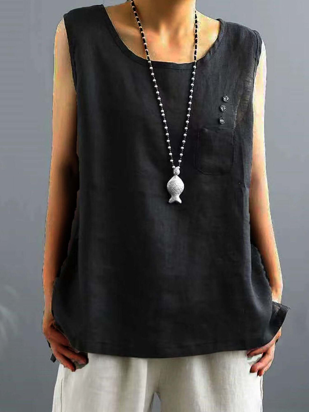 Women's Vintage Cotton Linen Solid  Loose T-shirt