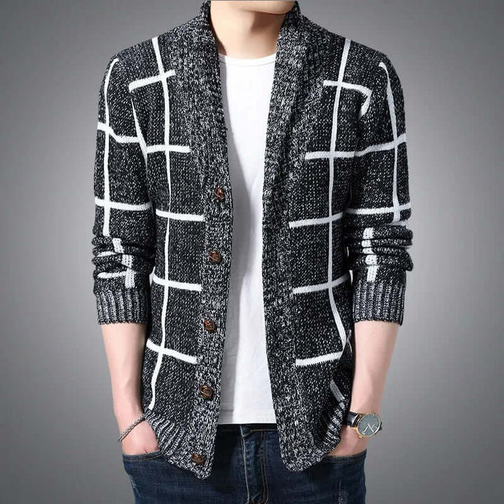 Chequered slim fit Knitted Sweater Coat for men