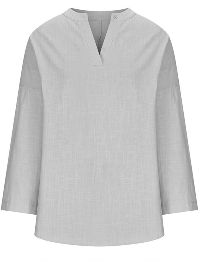 Women's Cotton Long Sleeve Round Neck Solid Color Loose Beach Shirt