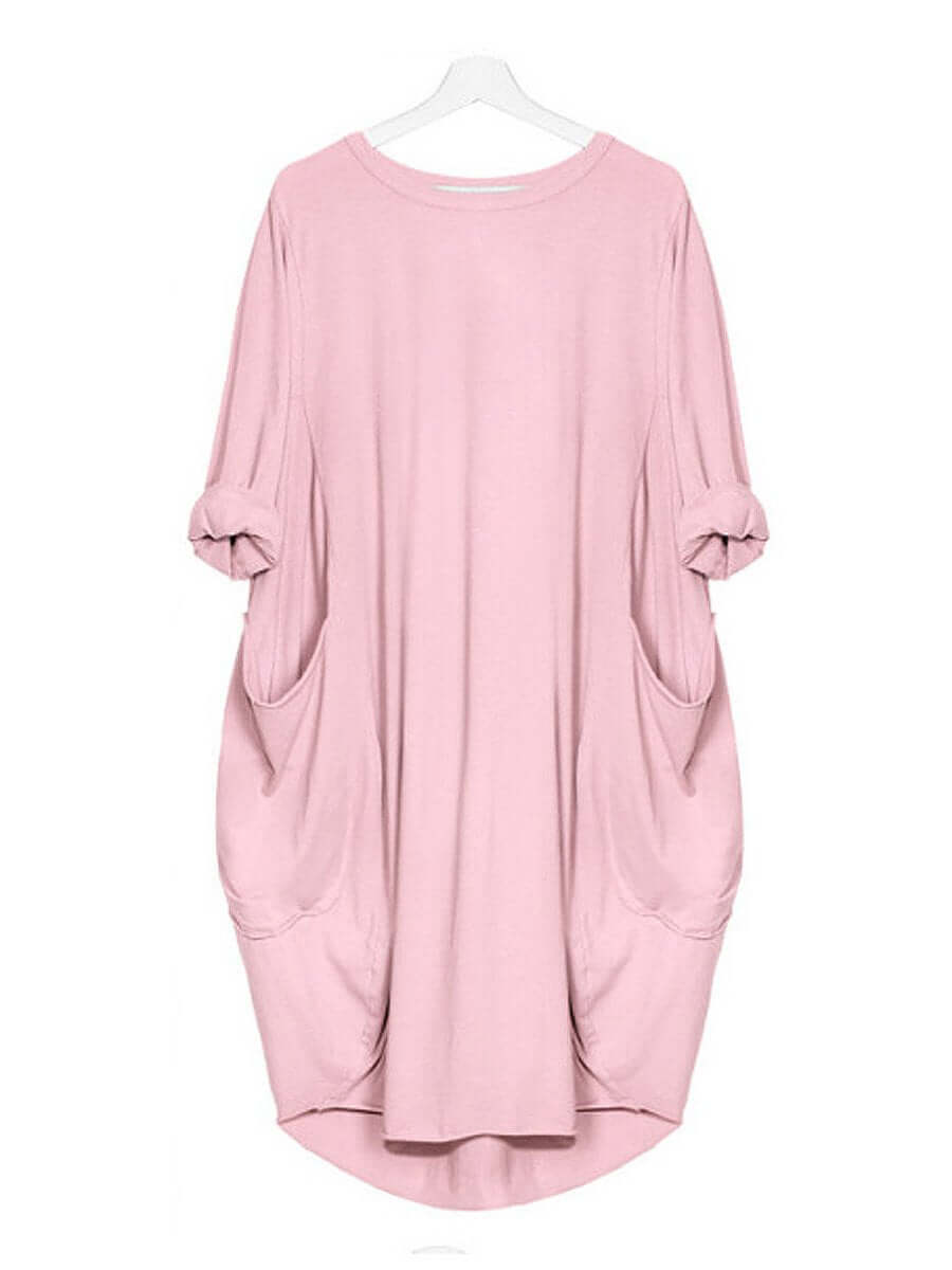 Women's Solid Color Loose Elegant Casual Long-sleeved Pocket Dress