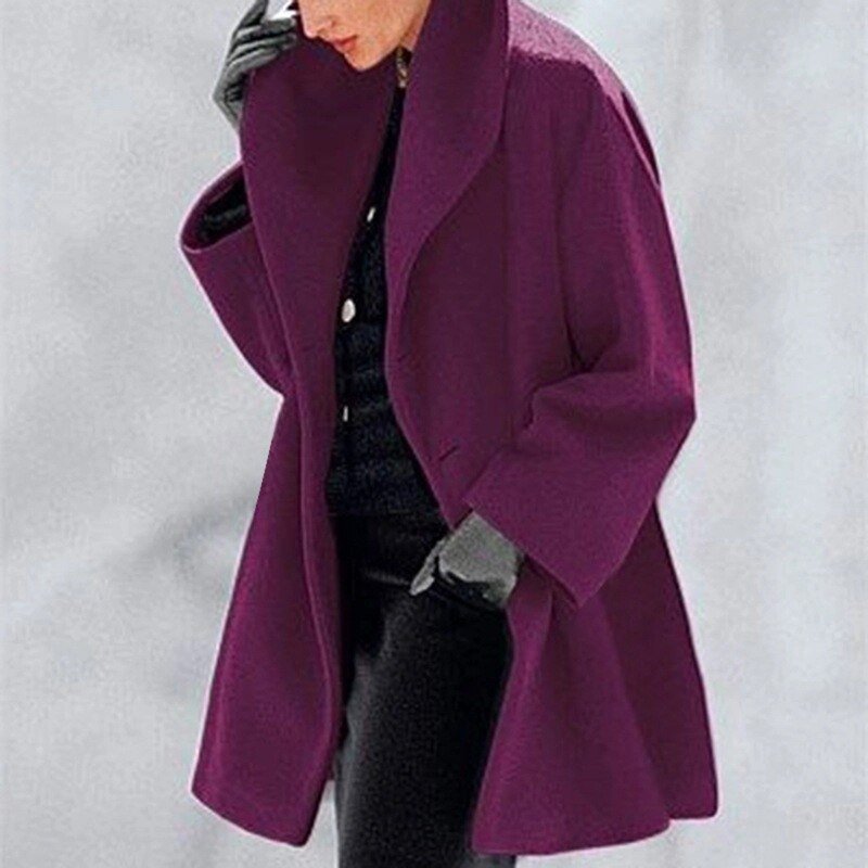Wool-like coat with wide collar for women - High-quality craftsmanship for durability