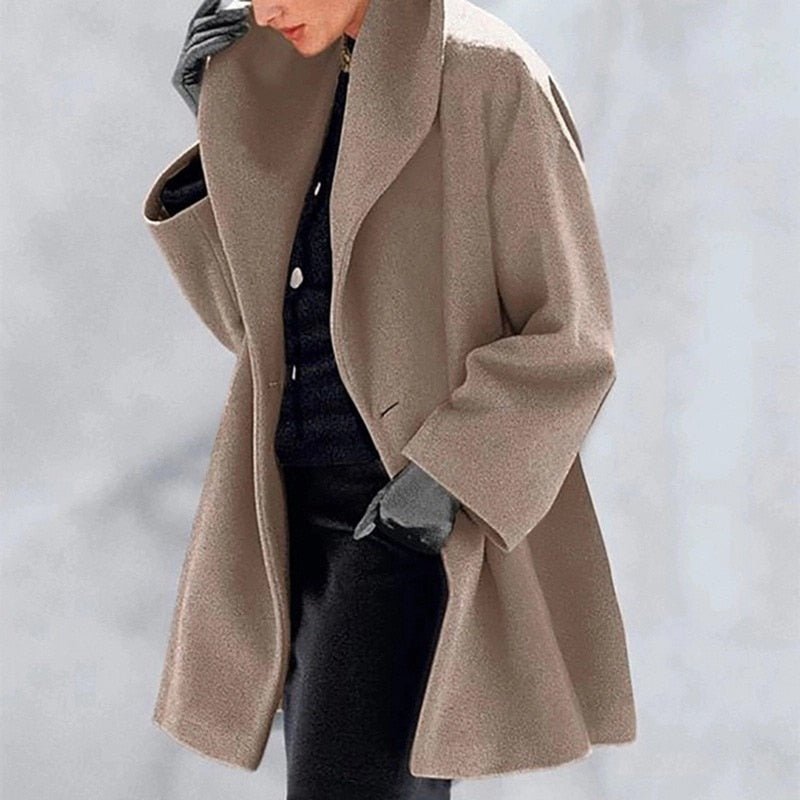 Wool-like coat with wide collar for women - High-quality craftsmanship for durability