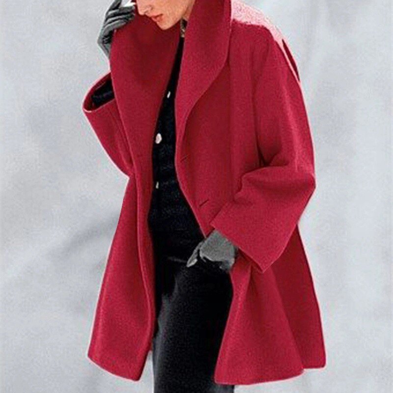 Wool-like coat with wide collar for women - High-quality craftsmanship for durability