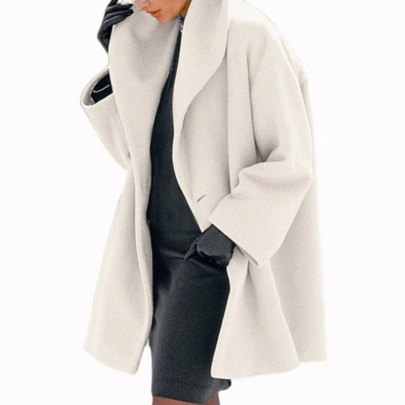 Wool-like coat with wide collar for women - High-quality craftsmanship for durability