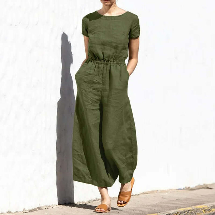 Jule - Linen Round Neck Jumpsuit